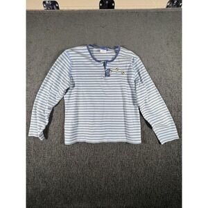 Disney Pooh Striped Henley Long Sleeve Top Womens Large Y2K Casual Embroidered